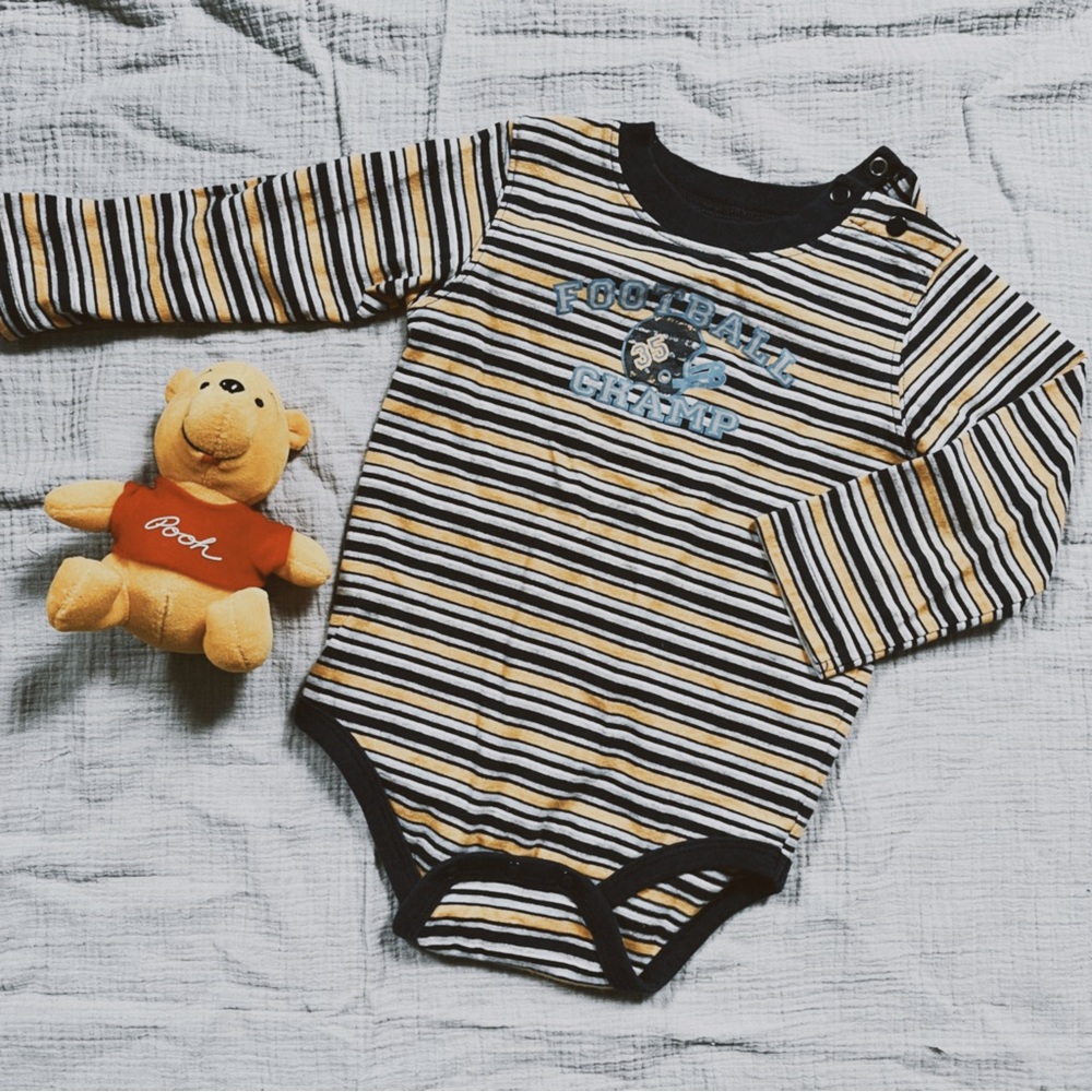 24M football striped onesie